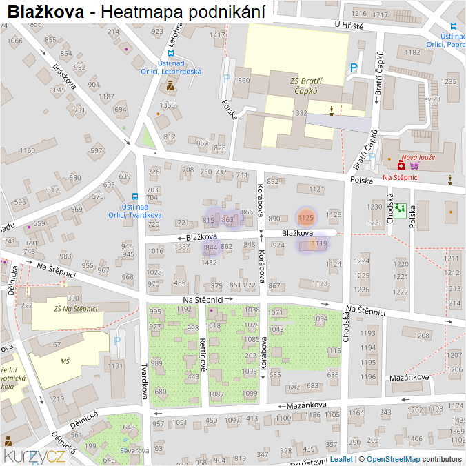 Mapa Blažkova - Firmy v ulici.