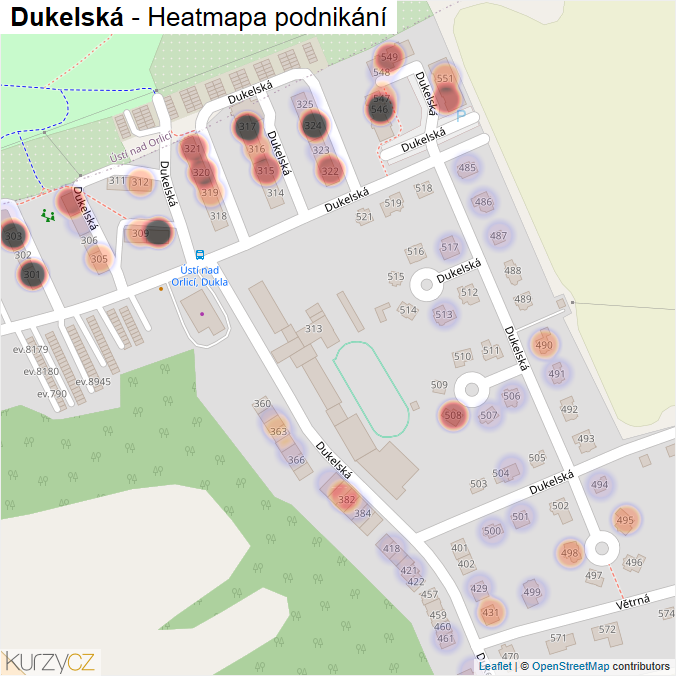 Mapa Dukelská - Firmy v ulici.