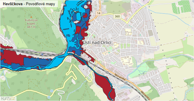 Havlíčkova - záplavové mapy stoleté vody
