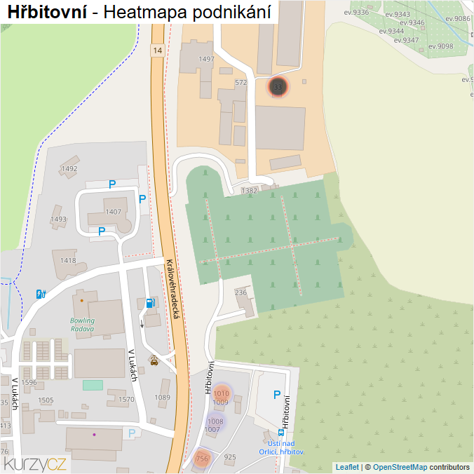 Mapa Hřbitovní - Firmy v ulici.