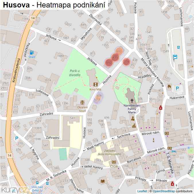 Mapa Husova - Firmy v ulici.
