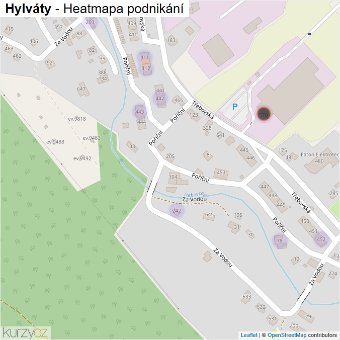 Mapa Hylváty - Firmy v části obce.