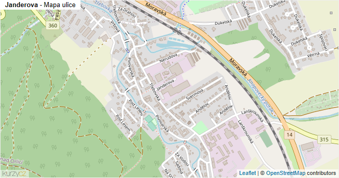 Janderova - mapa ulice