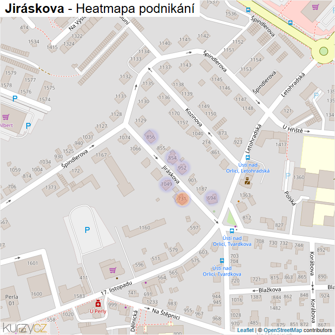 Mapa Jiráskova - Firmy v ulici.