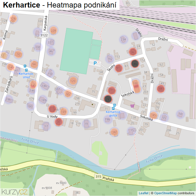 Mapa Kerhartice - Firmy v části obce.