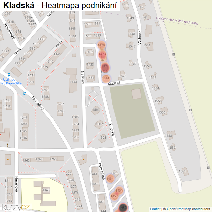 Mapa Kladská - Firmy v ulici.