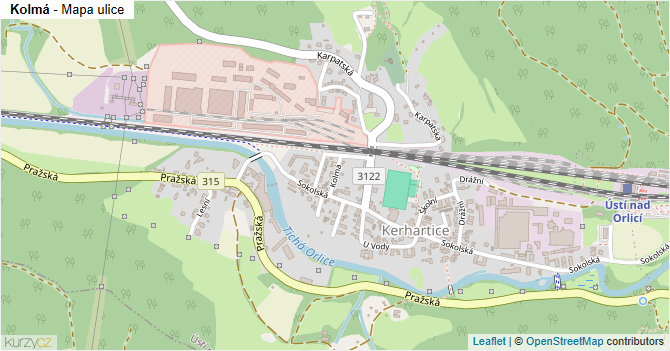 Kolmá - mapa ulice