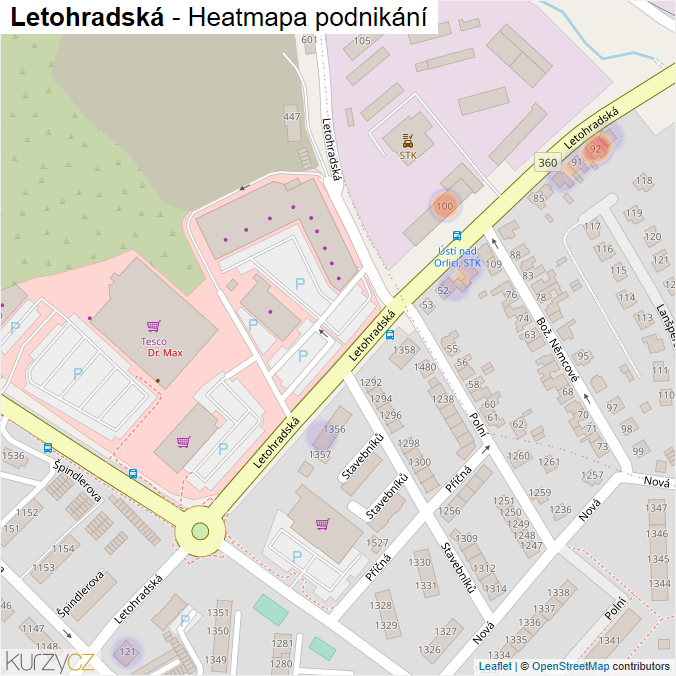 Mapa Letohradská - Firmy v ulici.