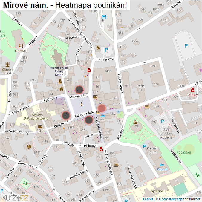 Mapa Mírové nám. - Firmy v ulici.