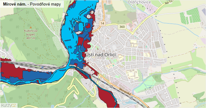 Mírové nám. - záplavové mapy stoleté vody
