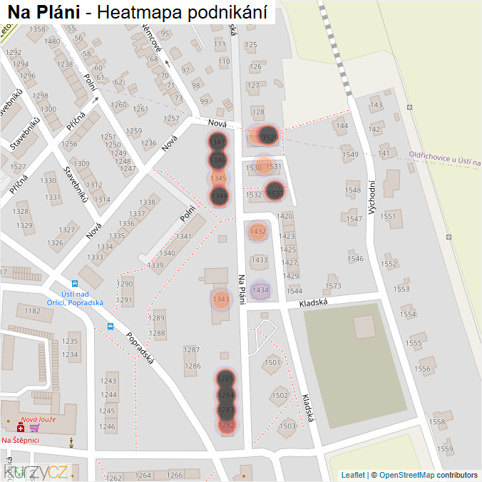 Mapa Na Pláni - Firmy v ulici.
