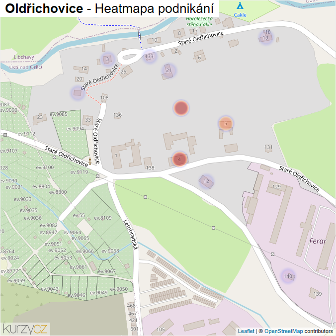 Mapa Oldřichovice - Firmy v části obce.