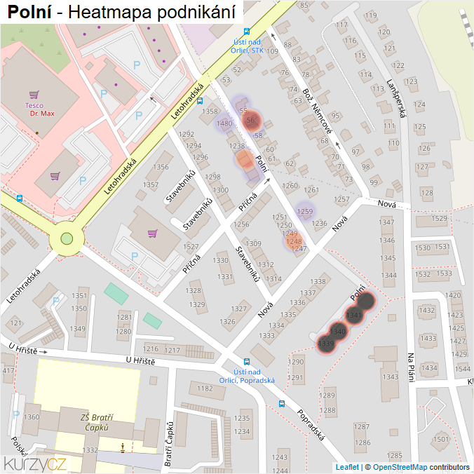 Mapa Polní - Firmy v ulici.