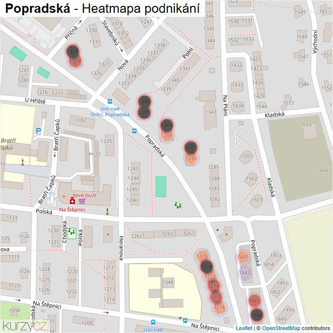 Mapa Popradská - Firmy v ulici.