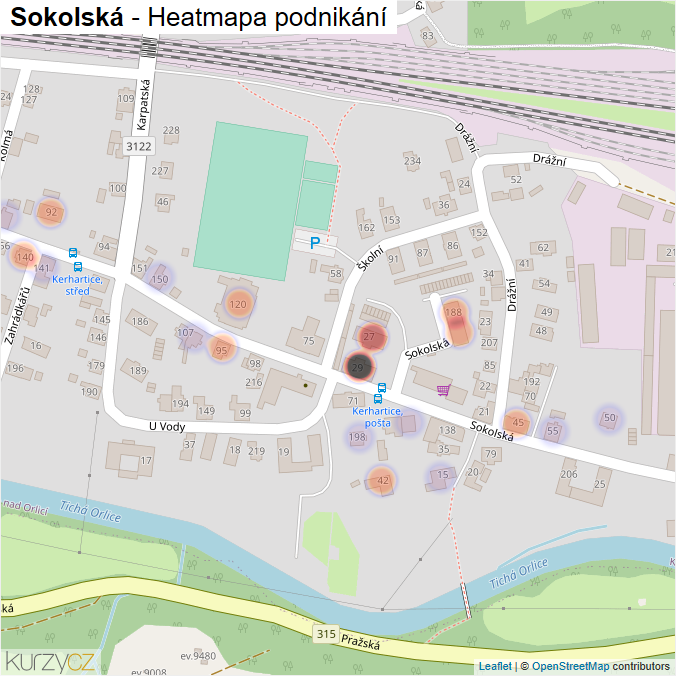 Mapa Sokolská - Firmy v ulici.