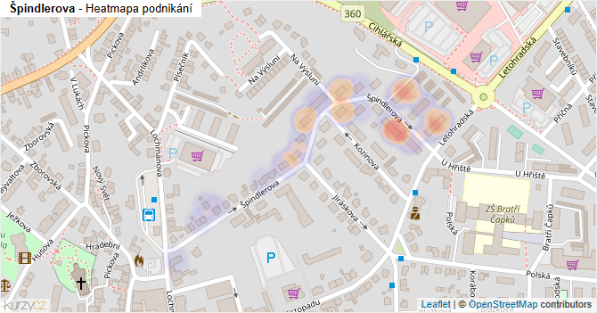 Špindlerova - mapa podnikání