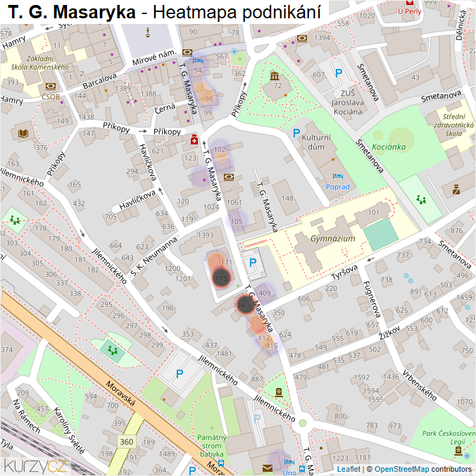 Mapa T. G. Masaryka - Firmy v ulici.