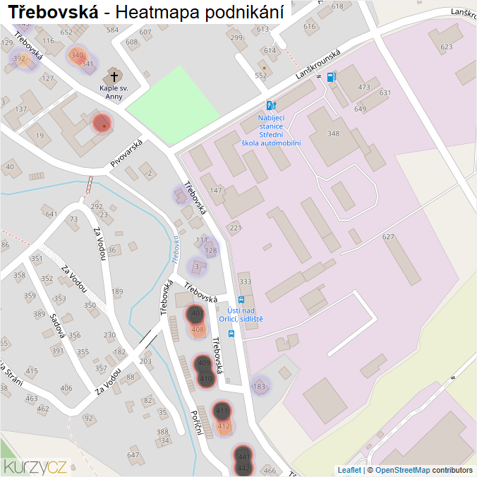 Mapa Třebovská - Firmy v ulici.
