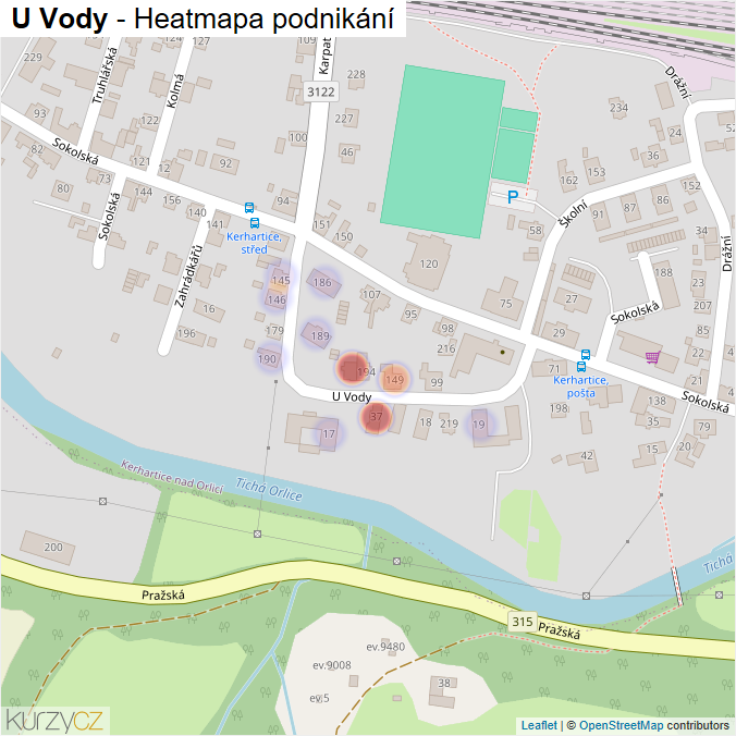 Mapa U Vody - Firmy v ulici.