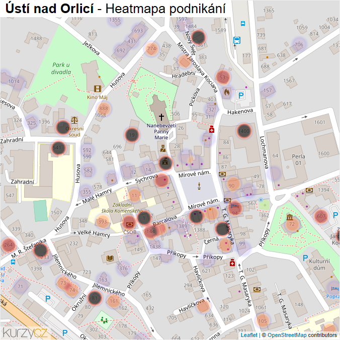 Mapa Ústí nad Orlicí - Firmy v části obce.