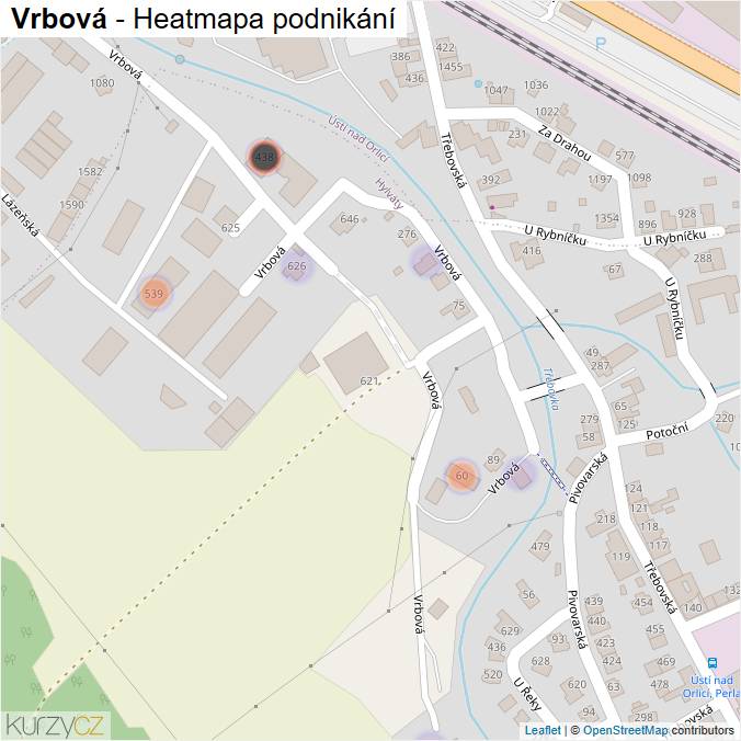 Mapa Vrbová - Firmy v ulici.