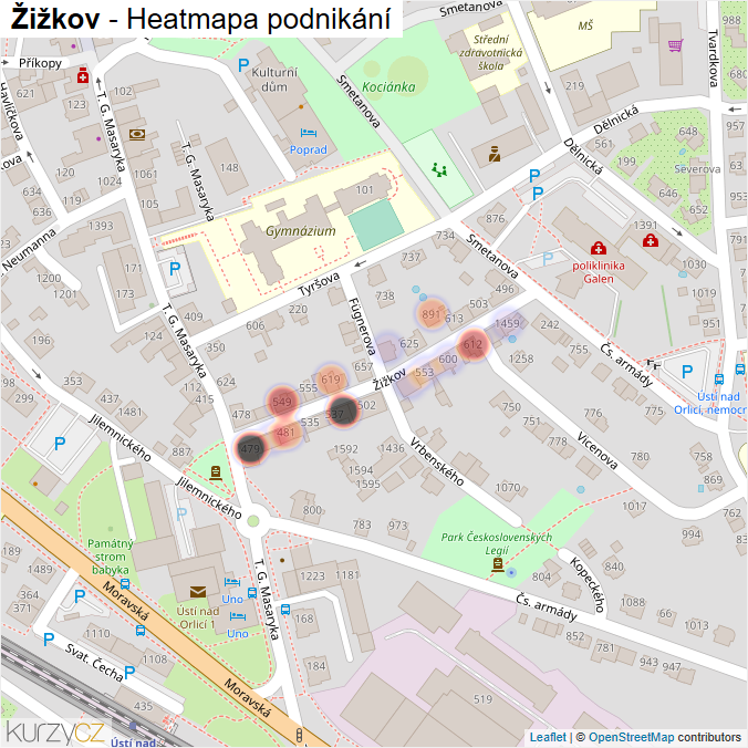 Mapa Žižkov - Firmy v ulici.