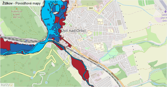Žižkov - záplavové mapy stoleté vody