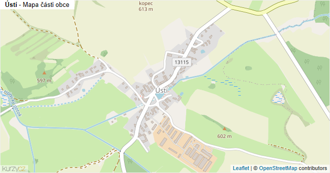 Ústí - mapa části obce