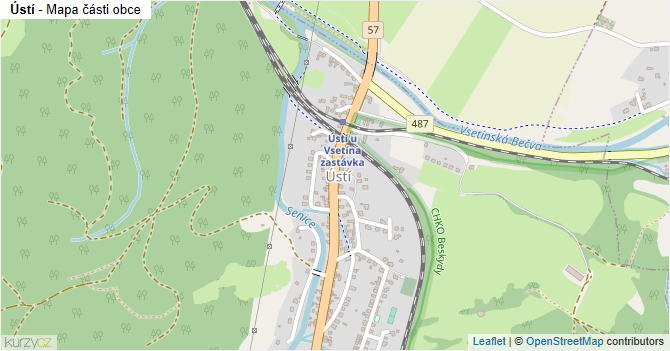 Ústí - mapa části obce