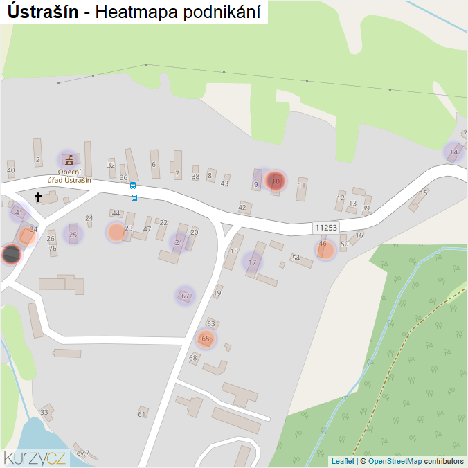 Mapa Ústrašín - Firmy v části obce.
