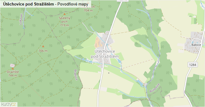 Útěchovice pod Stražištěm - záplavové mapy stoleté vody