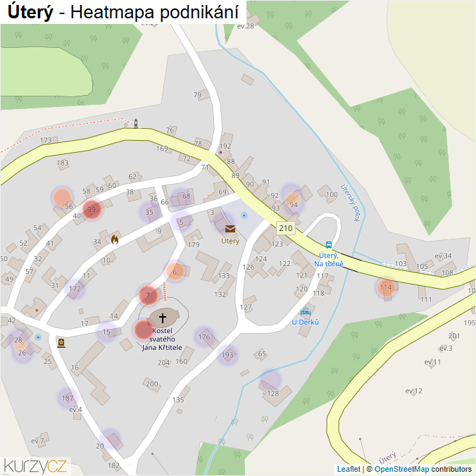 Mapa Úterý - Firmy v části obce.
