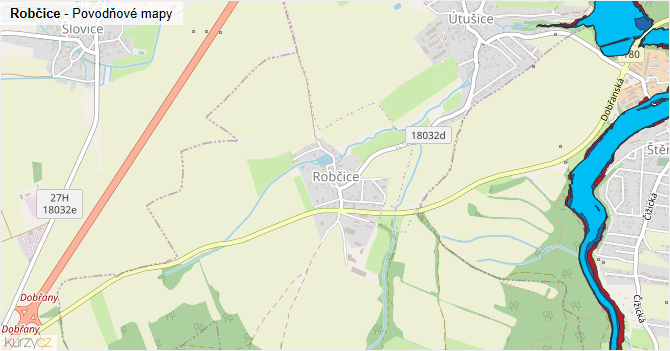 Robčice - záplavové mapy stoleté vody