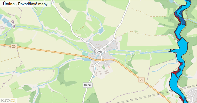 Útvina - záplavové mapy stoleté vody