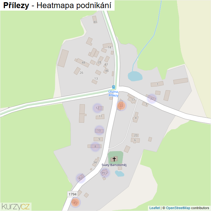 Mapa Přílezy - Firmy v části obce.