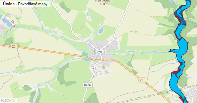 Útvina - záplavové mapy stoleté vody