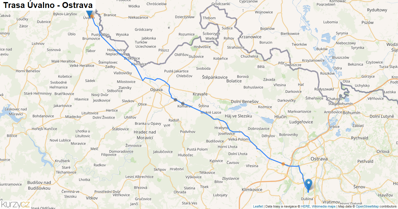 Úvalno-Ostrava, mapa trasy