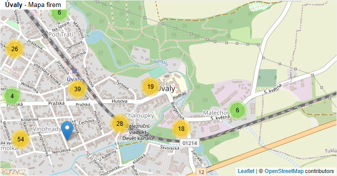 Úvaly - mapa firem