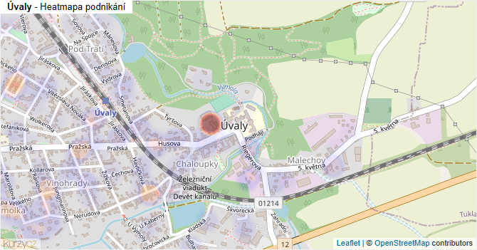 Úvaly - mapa podnikání