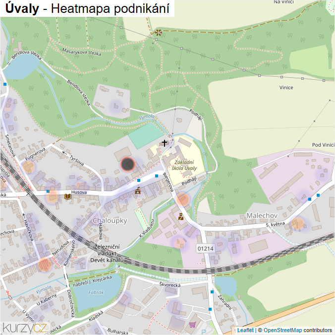 Mapa Úvaly - Firmy v obci.