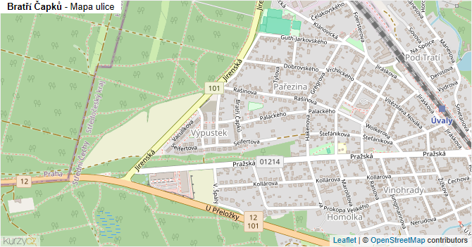 Bratří Čapků - mapa ulice