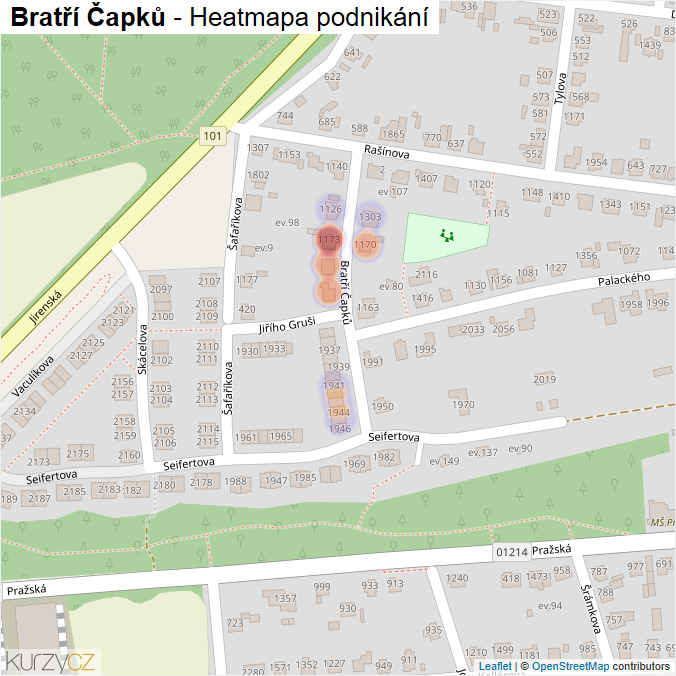 Mapa Bratří Čapků - Firmy v ulici.