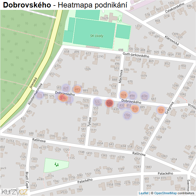 Mapa Dobrovského - Firmy v ulici.