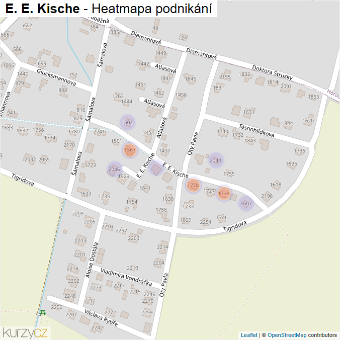 Mapa E. E. Kische - Firmy v ulici.