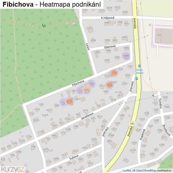 Mapa Fibichova - Firmy v ulici.