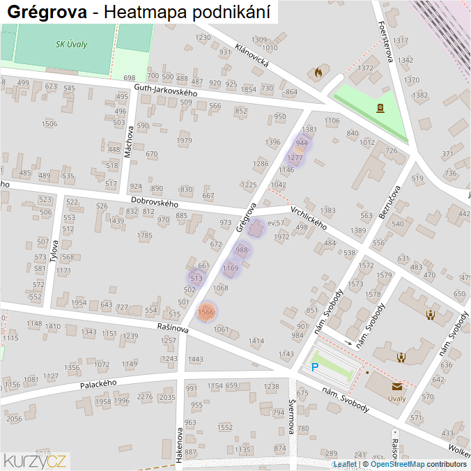 Mapa Grégrova - Firmy v ulici.