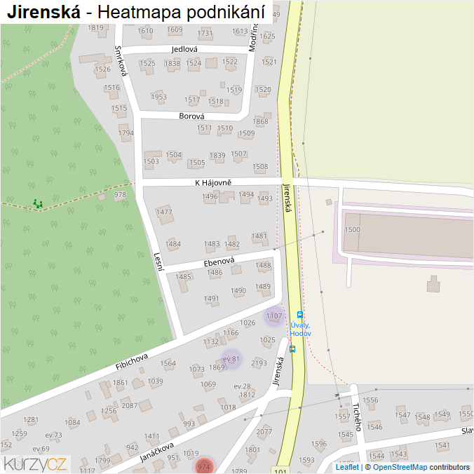 Mapa Jirenská - Firmy v ulici.