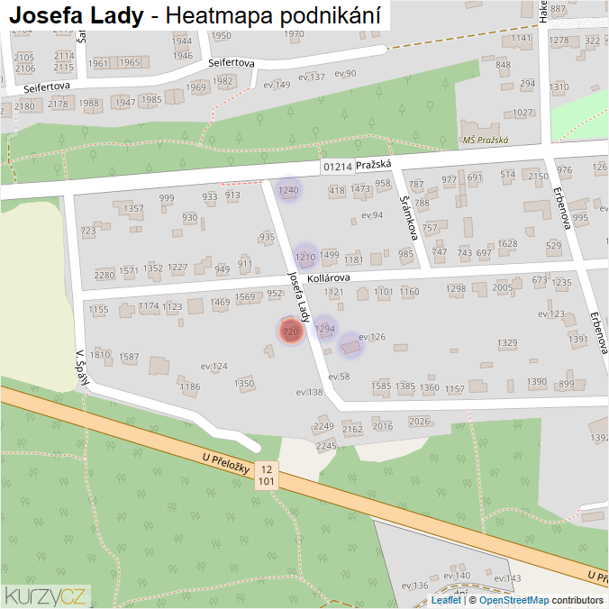 Mapa Josefa Lady - Firmy v ulici.