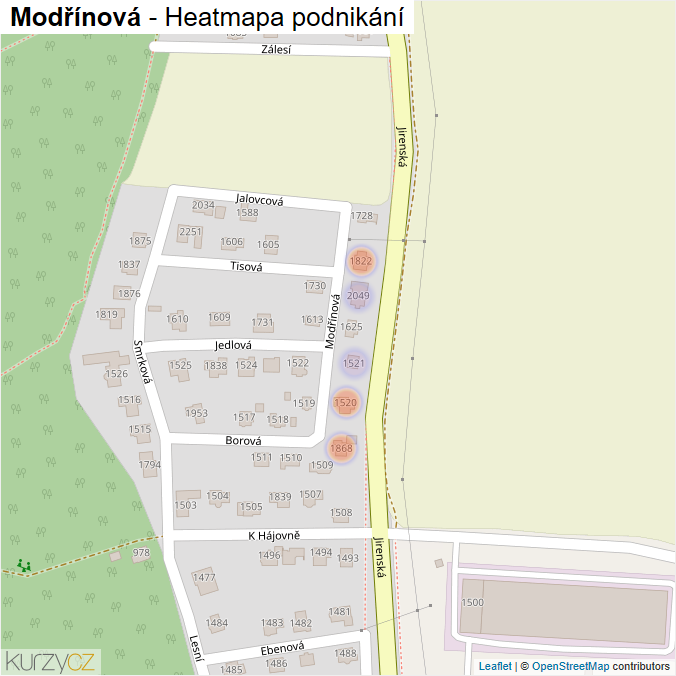Mapa Modřínová - Firmy v ulici.