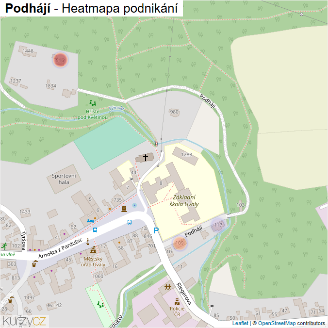 Mapa Podhájí - Firmy v ulici.